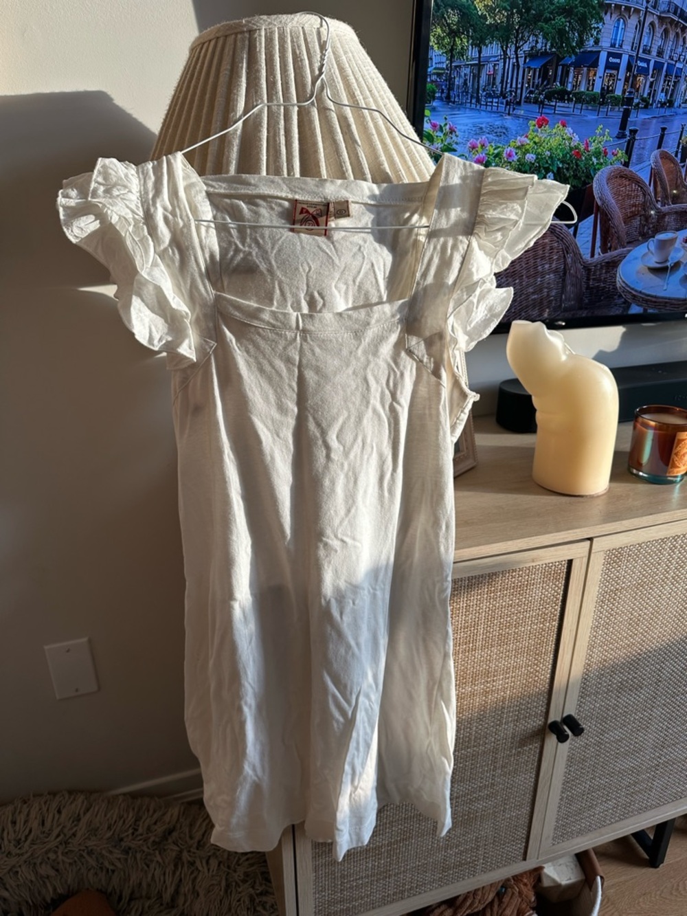 French Connection White Square Neck Ruffle Sleeve Top